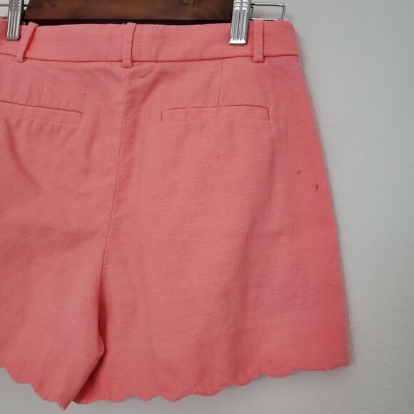 J Crew Women's Shorts 0 Orange Coral Woven Cotton Scalloped Textured Preppy - Picture 7 of 9